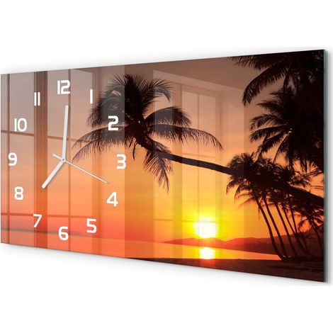 Horloge Murale Bureau 60x30 cm Verre Trempé Silencieuse Moderne Plage au coucher du soleil (1/5)