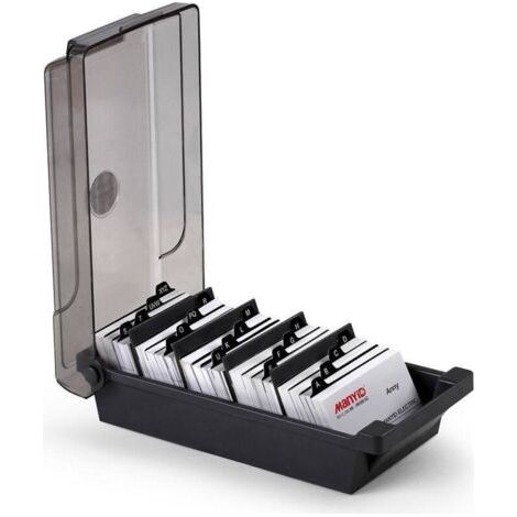 Porte-cartes de visite, boîte de rangement pour cartes de visite, boîte de 500 cartes, avec 4 panneaux de séparation et onglets index A-Z, noir (1/4)