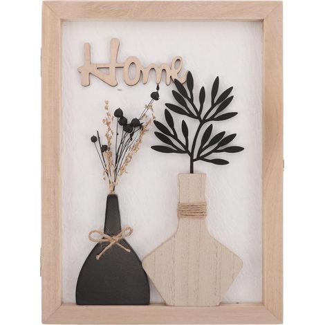 Porte-clés Mural Bois Massif Décoratif Fleurs Séchées, Boîte de Rangement pour Clés Rustique, Organisateur Mural pour Entrée, Bureau, Couloir – Étui Multifonctionnel Compact