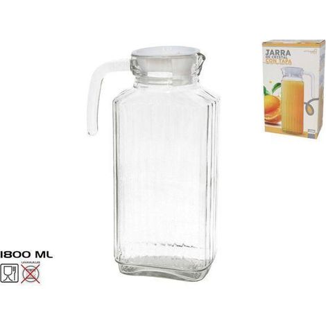 1,8 lts. jarra de cristal con tapa blanca para nevera 1800 ml.
