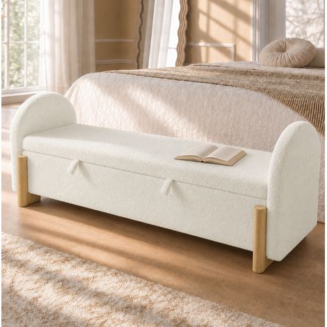 Panca contenitore 166 cm bianca con apertura idraulica e chiusura Soft-Close DESVIAE (1/5)