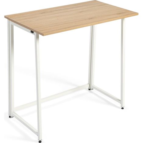 Mesa escritorio Plegable Fed para oficina estilo moderno en color Roble Cambrian y Blanco con estructura metálica 100x73x50 cm.