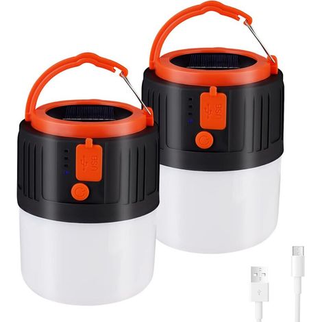 Set mit 2 wiederaufladbaren Solar-Campinglaternen, 2400 mAh, 5 Modi, IP65 wasserdicht für Wandern und Angeln - Crezuo