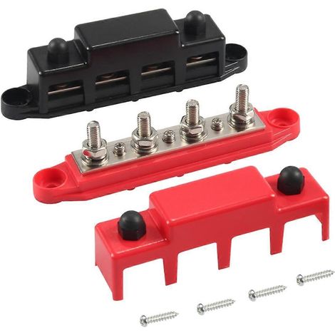 Stromverteilerblock mit 4 Anschlüssen, 300 A, mit Abdeckung und Kabelschuhen