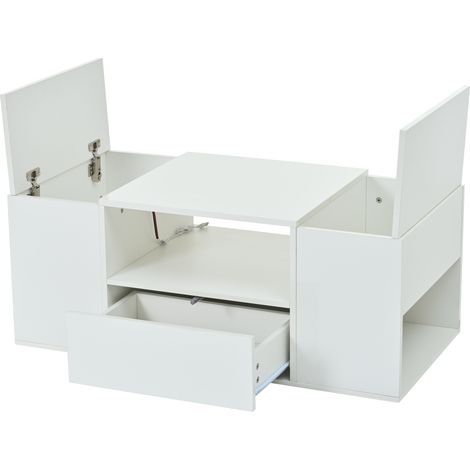 Tavolino da caffè 100 x 50 x 40 cm bianco lucido con cassetto, 2 armadietti e LED (1/5)