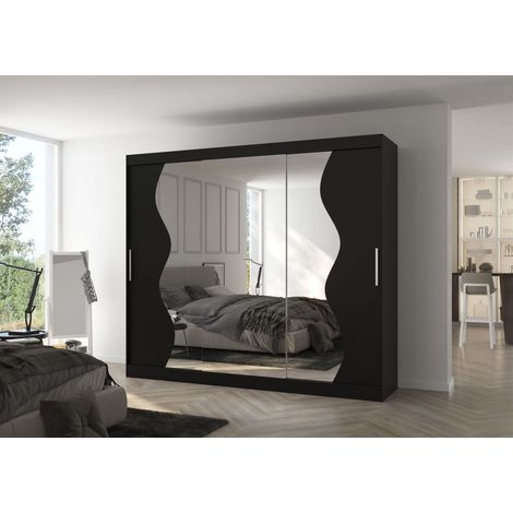 Schiebetürenschrank Schrank Nr.550 in Schwarz matt- Spiegel 250x215x58 cm (1/3)