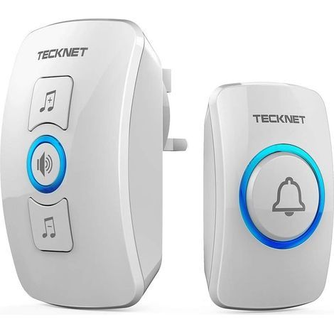 Sonnette sans fil, étanche IP65, à brancher au mur, portée de 400 mètres, 60 sonneries et 5 niveaux de volume. (1/3)