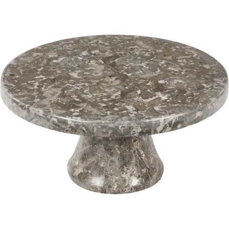 Plateau / Présentoir rond sur pied D. 25 cm en marbre gris - MARGARET (1/5)