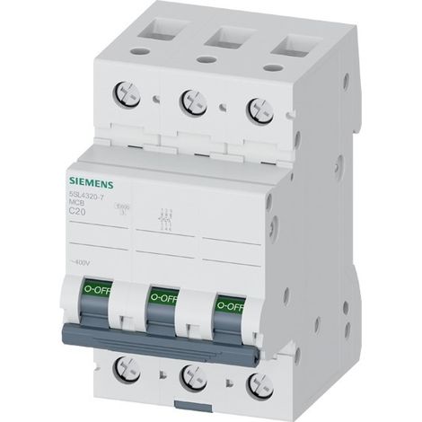 Interruttore magnetotermico a 3 poli 400V 20A curva D Siemens 5SL43208