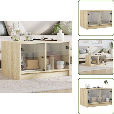 Couchtisch mit Glastüren Sonoma-Eiche 68x50x42 cm - Couchtisch - Wohnzimmertisch - Beistelltisch - Holzwerkstoff - Glas