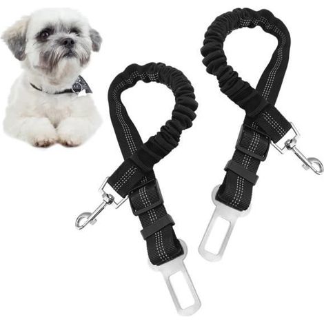 Ceinture Chien Voiture, 2 Pièces Harnais Voiture Chien Voiture Universel, Ceinture de Sécurité Indéchirable, Nylon Noir Chien - sh (1/4)