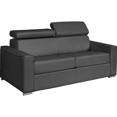Divano letto 4 posti express in pelle di bufalo grigia Letto 160 cm Materasso 14 cm - VIZIR
