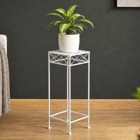 DanDiBo Blumenhocker Weiß Metall Eckig 50 cm Blumenständer 96314 S Beistelltisch Blumensäule Modern Pflanzenständer Pflanzenhocker (1/5)