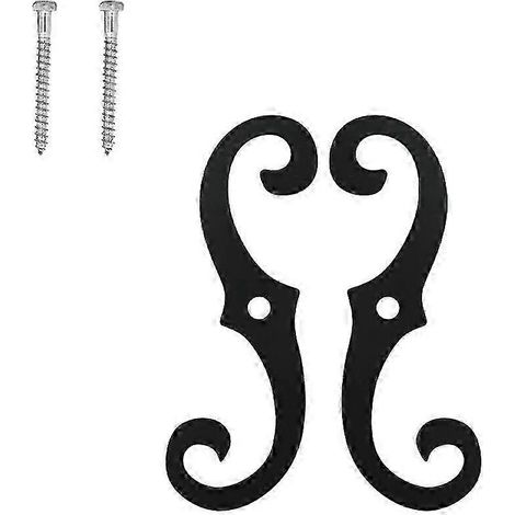Supports pour volets extérieurs en forme de S, noirs, de 16,5 cm de long, en aluminium massif, revêtement en poudre antirouille, aspect antique décoratif. (1/5)