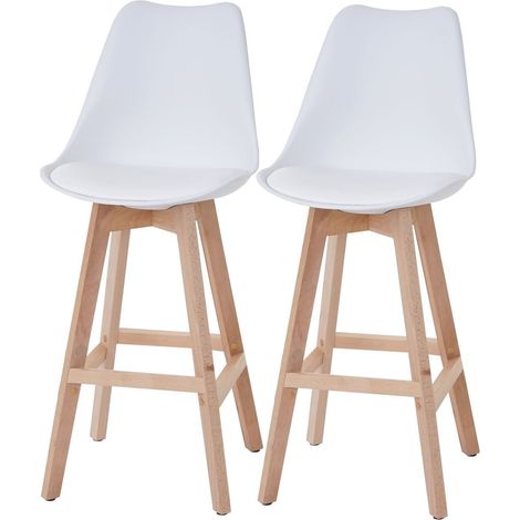 Juego de 2 taburetes de bar estilo escandinavo blancos TDB04019 (1/4)