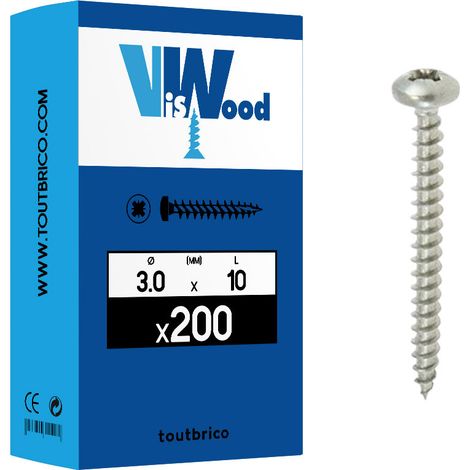 200 vis agglo 3x10mm cylindrique Pz Inox A2 Viswood