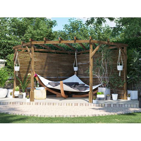 Dunster House Corner Pergola Kit 3m x 3m Pressure Treated Wooden Utopia Diamond with Slatted Walls Trellis (1/5)