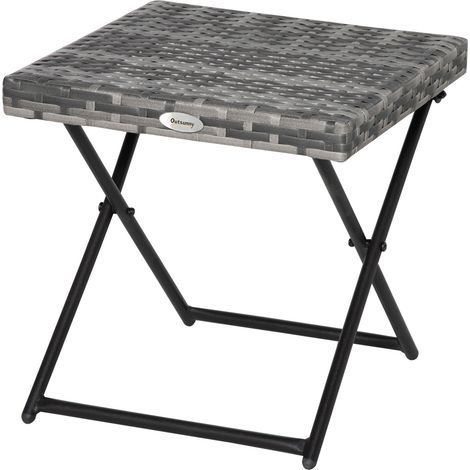 imitation rotin gris, Table basse pliable de jardin style cosy chic 40 x 40 x 40 cm métal époxy, résine, tressée (1/5)