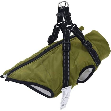 Manteau pour chien Vidaxl L40 - imperméable avec harnais intégré réfléchissant, vert armée