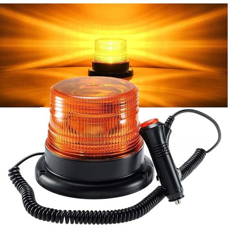 Gyrophare magnétique LED, Lumière d’avertissement magnétique pour véhicule avec 12V/24V prise allume-cigare (Ambre) (1/5)