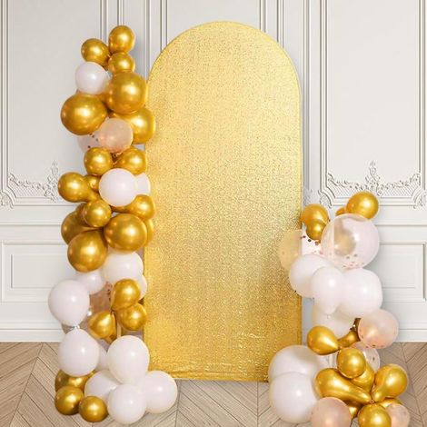 Toile Fond Arche à Paillettes Dorées pour Arche Mariage Support Élastique Forme Ronde Housse Fond Ajustée pour Mariage Anniversaire Cérémonie Banquet Photographie Décor 180x80cm (1/5)