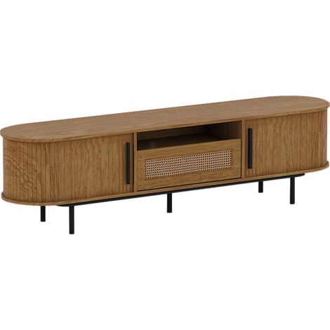 1.8m TV Cabinet - MDF/PVC Rattan - L39.5 x W180 x H48.5 cm - Light Oak