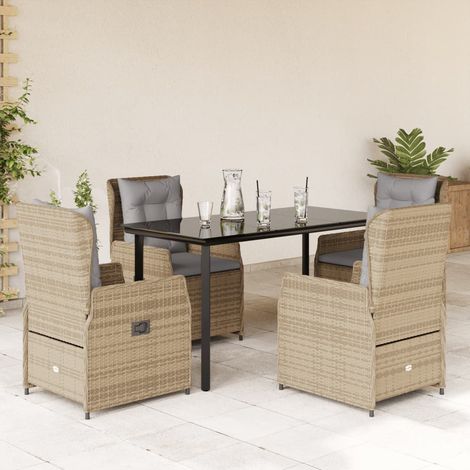 Set comedor de jardín 5 pzas con cojines ratán sintético beige vidaXL (1/5)