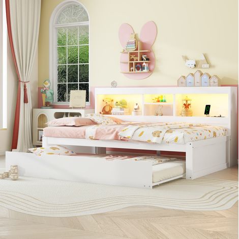 Bett Schlafbett ausziehbar mit Stauraum 90x200 Weiß OKMYHOME (1/5)