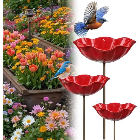Bebedero de Metal para pájaros y flores, bebedero para abejas para jardín al aire libre, bebedero para pájaros e insectos, bebedero para abejas para jardín, patio y Patio (juego de 3 pulgadas) (1/5)