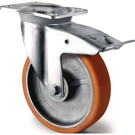 TECWERK Schwerlastlenkrolle Rad-Ø 200 mm Tragfähigkeit 1000 kgTotalfesteller Guß-Polyurethan 135 mm 110 mm
