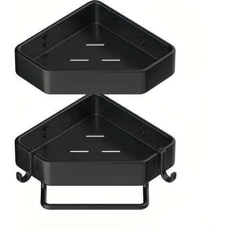 Corner shower shelf, bathroom storage rack, suitable for compact bathrooms, double layer, black (1/5)