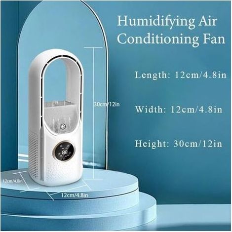 Mini ventilateur sans pales 5W – 6 vitesses réglables – Humidification – Minuterie 6H – Pour bureaux et chambres