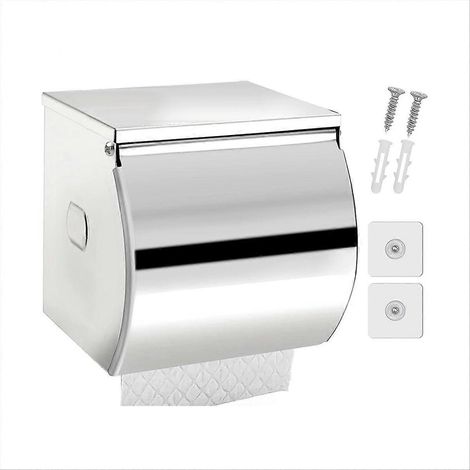 Porte-papier toilette mural, auto-adhésif, avec étagère, étanche, en acier inoxydable argenté. (1/5)