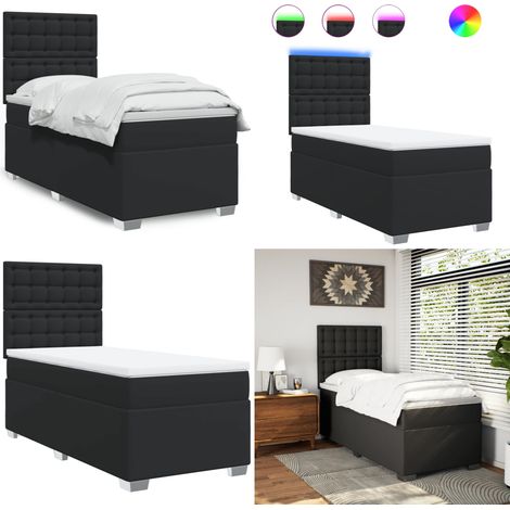 vidaXL Sommier Ă lattes de lit avec matelas noir similicuir (1/5)