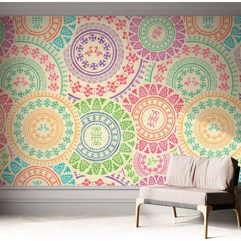 Papier peint autocollant adhésif avec motifs pour salon et chambre accessoire stylé pour votre intérieur Mandalas colorés 312x219 cm (1/5)