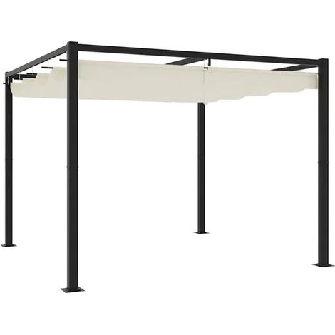 Gazebo de jardin avec toit rétractable, blanc cassé, 3x3 mètres, acier. (1/5)
