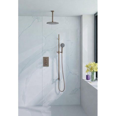 Fortifura Calvi Ensemble de douche pluie encastré – thermostatique – bras mural – barre coulissante – coude de raccordement mural intégré – pomme de