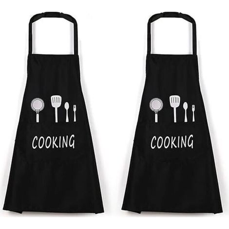 Grembiule da cucina professionale nero impermeabile – Set di 2 pezzi con tasche, resistente misto cotone-poliestere, taglia unica.