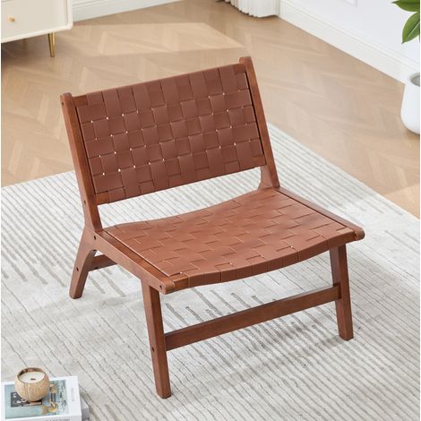 Fauteuil de détente sans accoudoirs tressé marron, cadre en bois, 71 x 66 x 72 cm (1/5)