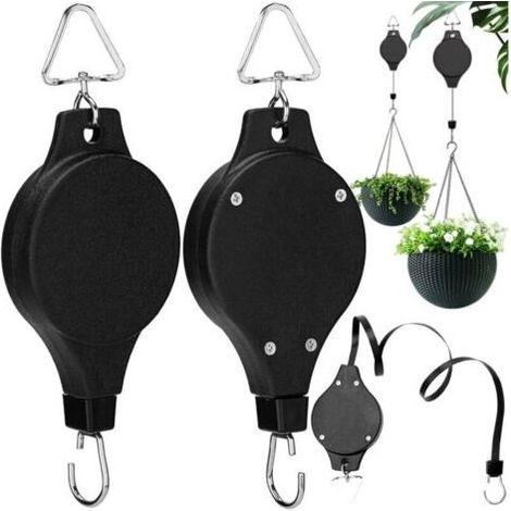 Lntyq 2 Pièces Panier à Fleurs à Poulie pour Plantes, Poulie Suspendue pour Panier à Plantes, Cintre Rétractable pour Poulie, Crochets pour Panier de Fleurs Suspendu, Mangeoire pour Oiseaux (1/4)