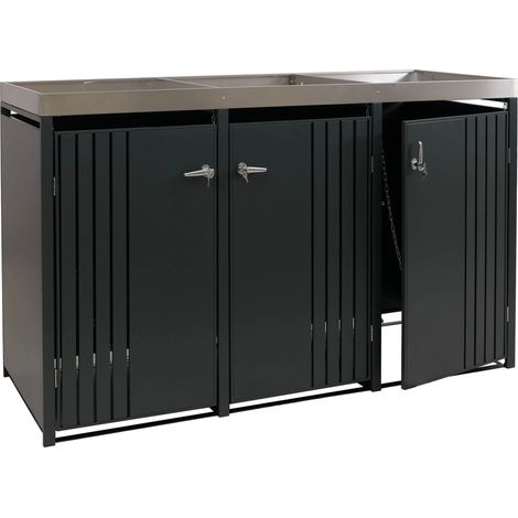 Cache-poubelles extérieur pour 3 bacs avec bac à plantes abri poubelles en acier anthracite box pour poubelles 80 à 240 L 040009319