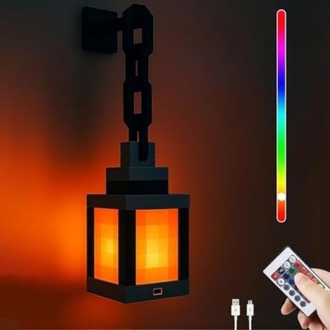Veilleuse lanterne pixélisée, lampe murale portable, 16 couleurs avec télécommande et fonction de variation d'intensité, lampe de chevet 3D, lampe murale rechargeable pour enfants, id