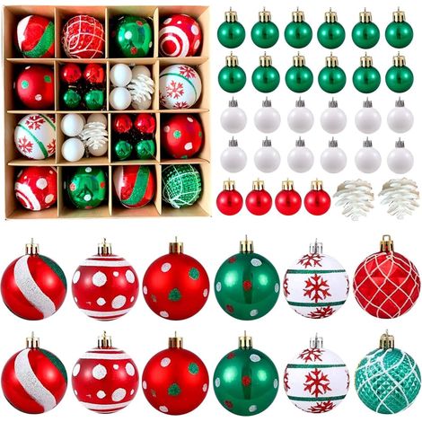Lot de 42 boules de Noël incassables, adaptées aux sapins de Noël (rouges, vertes, blanches).