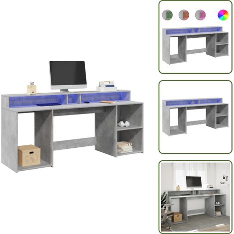 LED-Schreibtisch Betongrau 200x55x91 cm Holzwerkstoff - Schreibtisch - Schreibtische - Bürotisch - Arbeitstisch (1/5)