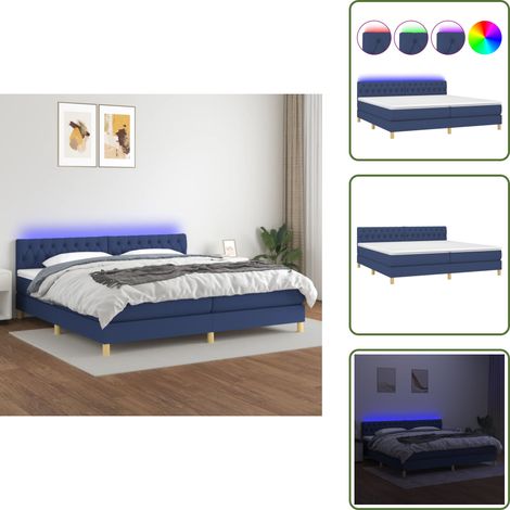 Sommier à lattes de lit et matelas et LED Bleu 200x200 cm Tissu - Sommier Tapissier - Lit Avec Led - Matelas À Ressorts Ensachés - Têted Lit Ajustable - Éclairage LED (1/5)