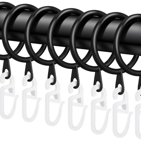 Lot de 40 Anneaux Métal avec Crochets Rideaux Douche, Sol au Plafond, Diamètre 30mm (Noir) (1/4)
