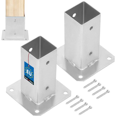 KOTARBAU® Lot de 2 Support Poteau Bois - à Visser - Acier Galvanisé - 60 x 60 mm - Argent - Pied de Poteau - Fixation Robuste - Résistant à la Corrosion