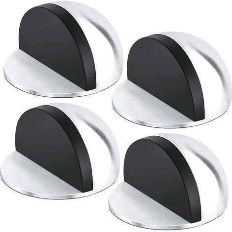 Set di 4 fermaporta autoadesivi, in acciaio inossidabile, con rivestimento in gomma protettiva, antiscivolo, senza bisogno di forare, fissaggio forte, adatti a diverse superfici, colore argento e nero (1/5)