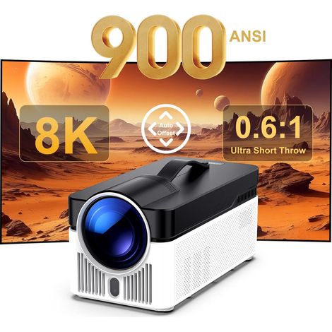 Projecteur Ultra Short Throw HY450 avec Correction Automatique de l'Écart, 1080P 8K, Mise au Point Électronique, 900 ANSI, WiFi6, BT5.4, Allwinner H726, Commande Vocale (1/5)