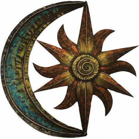 Décoration Murale - Soleil Lune - Métal - 29 x 29 cm - Pour Intérieur Extérieur - 1 Pièce (1/5)